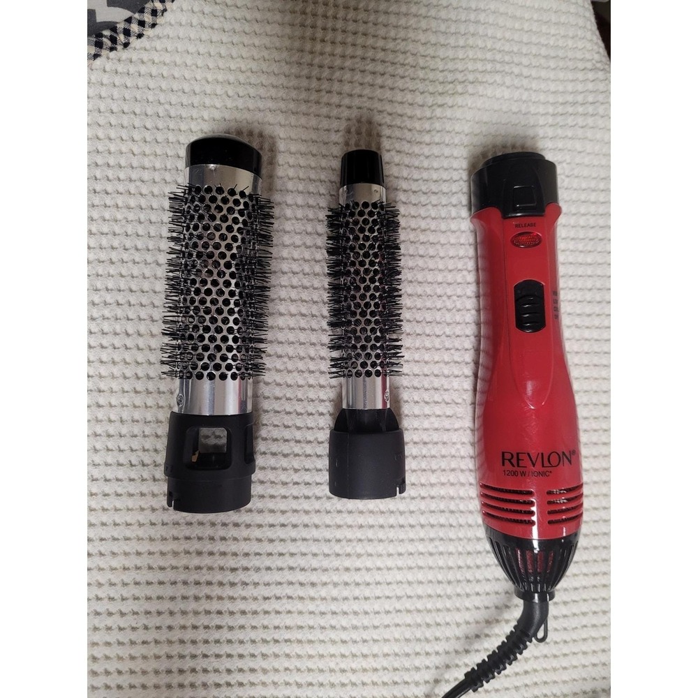 Revlon 1200W Ionic Hot Air Styler Red Hair Dryer Brush with 2 Attachments